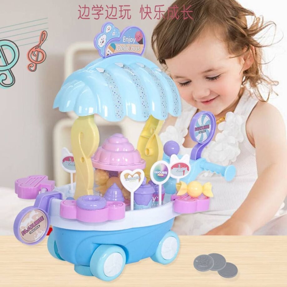 Battery Operated Pink Barbecue Candy Cart Girls Pretend Play House Set Trolley Food Truck