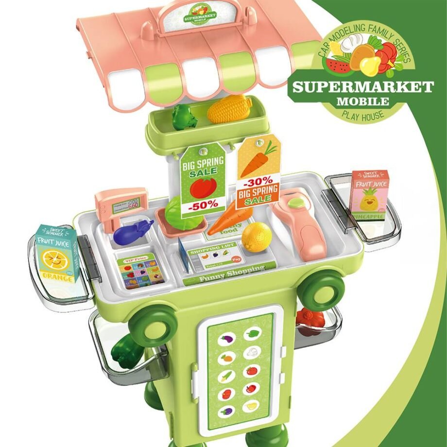 2 IN 1 Vanyeh Pretend Play House Supermarket Mobile Vegetable Market Cashier Cash Register Bus Stall Set 11K06