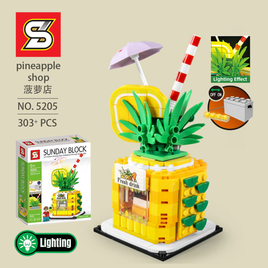 (LED Lighting Kit) SY Sheng Yuan 5205 Light Street View Pineapple House Shop Sunday Block Series Building Bricks